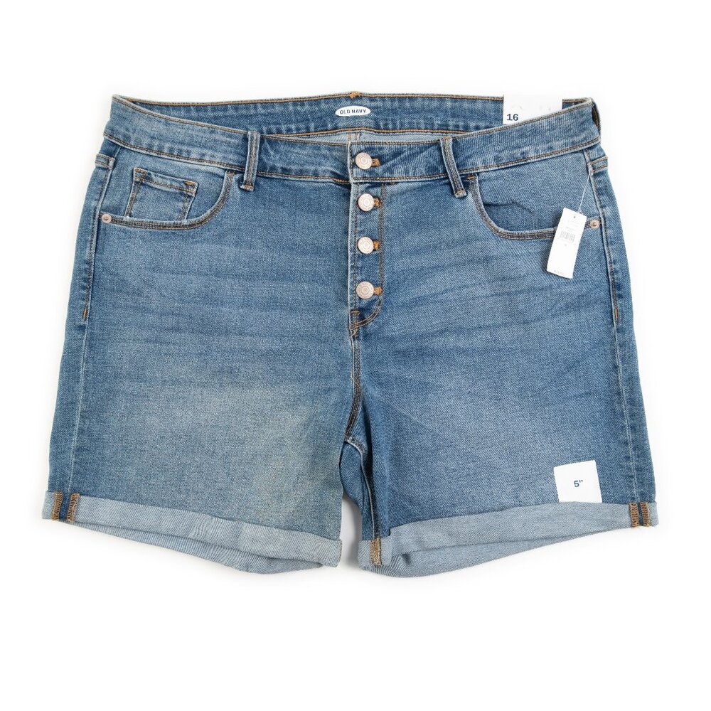NEW OLD NAVY Mid-Rise 5" Inseam button fly jean shorts size 16